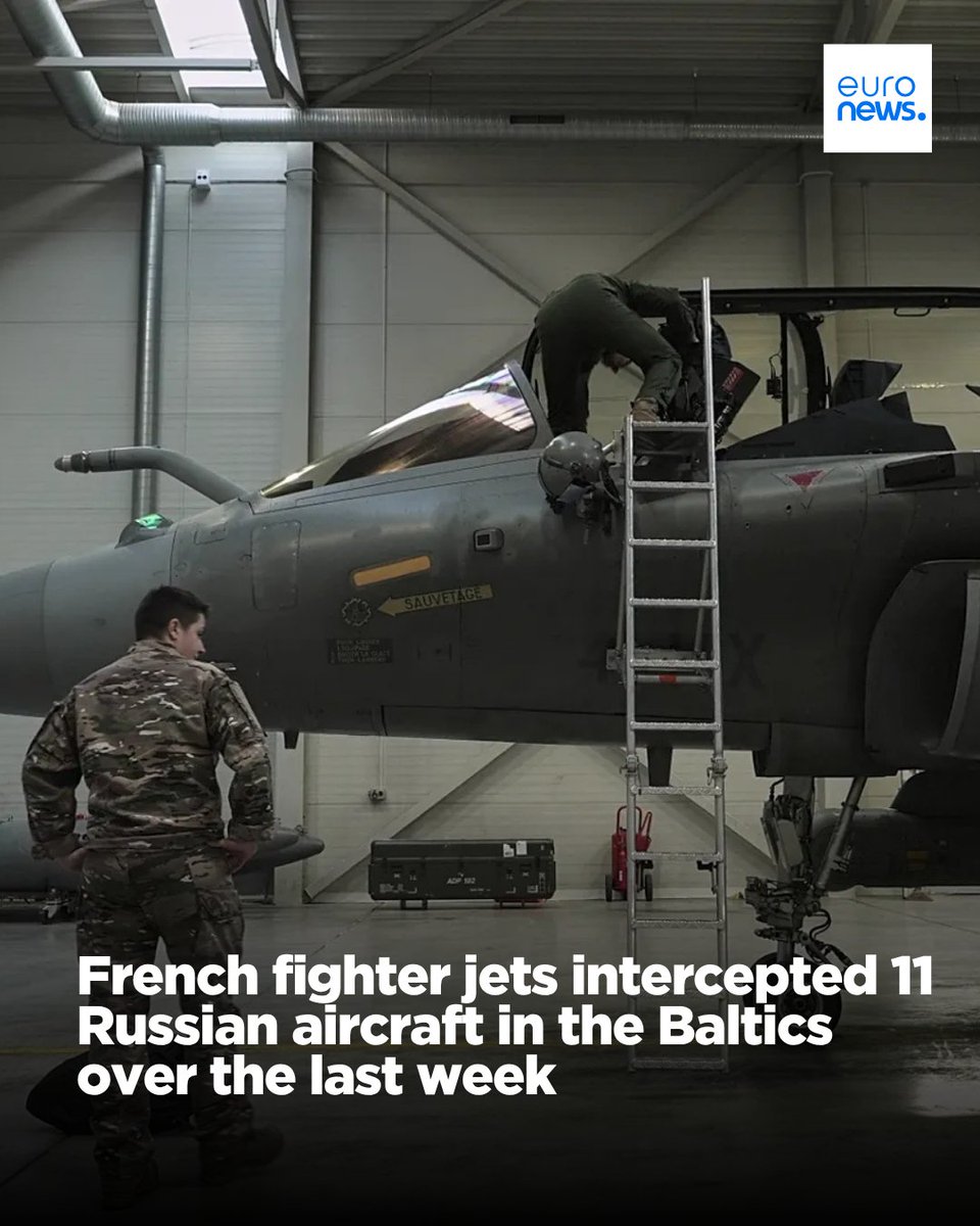 euronews's tweet photo. French fighter jets intercepted 11 Russian aircraft over the past week during a NATO Air Policing mission on the alliance’s eastern flank. 

The intercepted planes included transport, fighter and reconnaissance aircraft operating without flight plans or radio contact. https://t.co/oOQeoqr3yk