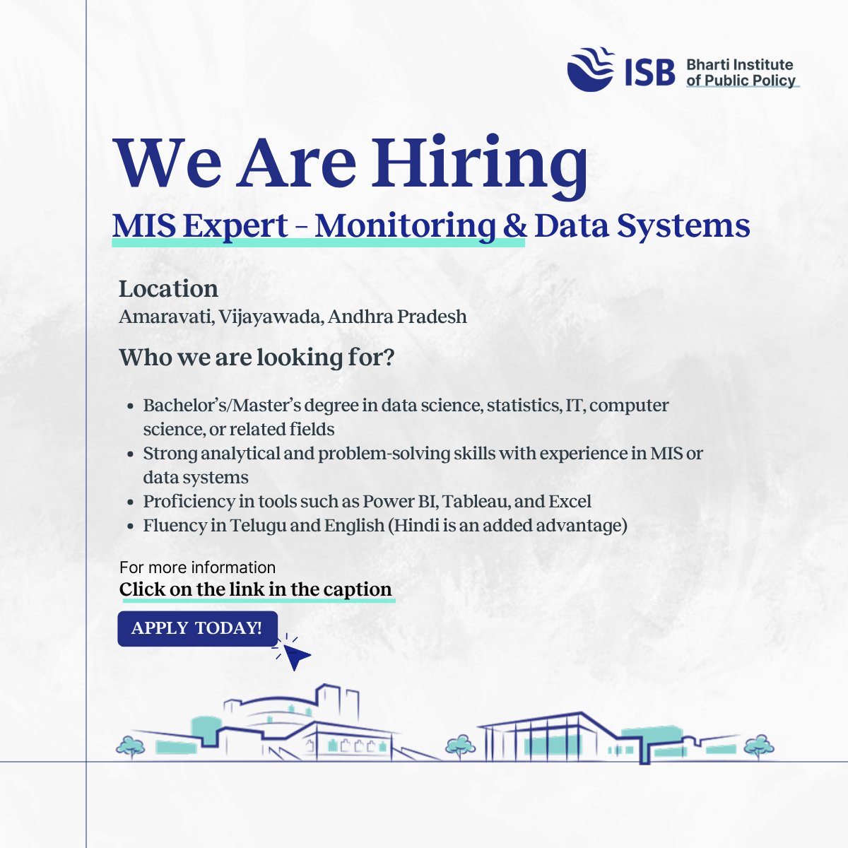 BIPP_ISB's tweet photo. #HiringAlert | Bharti Institute of Public Policy, @ISBedu in collaboration with SERP Andhra Pradesh are hiring for:
➡️ MIS Expert
➡️ Partnership Coordinator
📍 Amaravati/Vijayawada
📩 bipp@isb.edu
#Hiring #ISB #PublicPolicy https://t.co/iCq48GtmGc