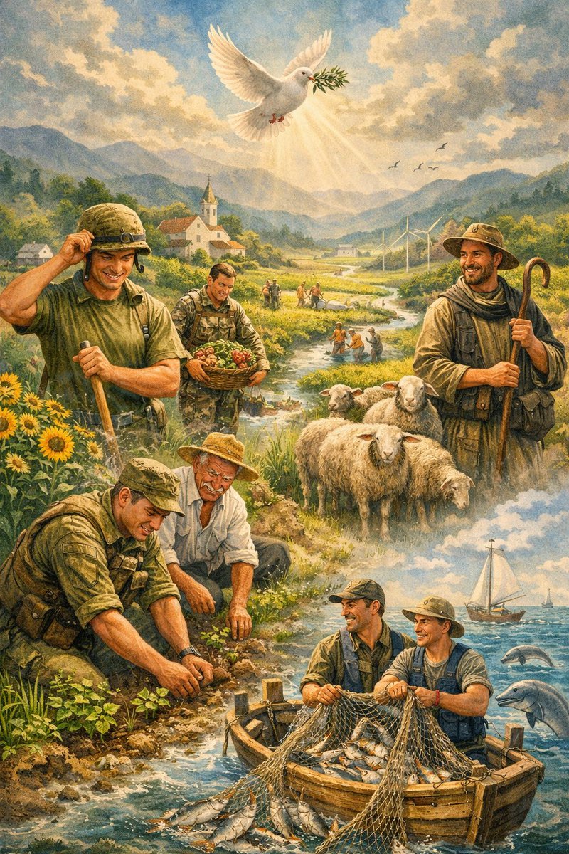 MSGumelar's tweet photo. Transform armies into guardians of life: soldiers become farmers, fishermen, and shepherds. Let compassion guide humanity to cultivate peace, nourish the earth, and protect the seas. Harmony over wealth, unity over division

https://t.co/qvjngAAWHW #wordofwisdom #decentralized https://t.co/v4cS6YCJgp