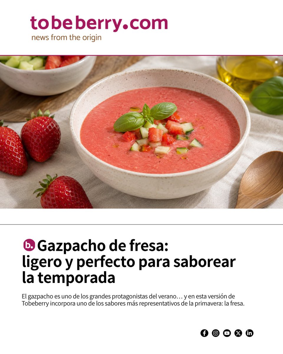 ToBeBerry_'s tweet photo. 🍓🥣 Gazpacho de fresa: una versión fresca, ligera y perfecta para disfrutar de los frutos rojos esta temporada.
🔗 https://t.co/0fV4LK3Ady
#GazpachoDeFresa #Berries #Recetas #FresaHuelva https://t.co/niRfIEXI7f