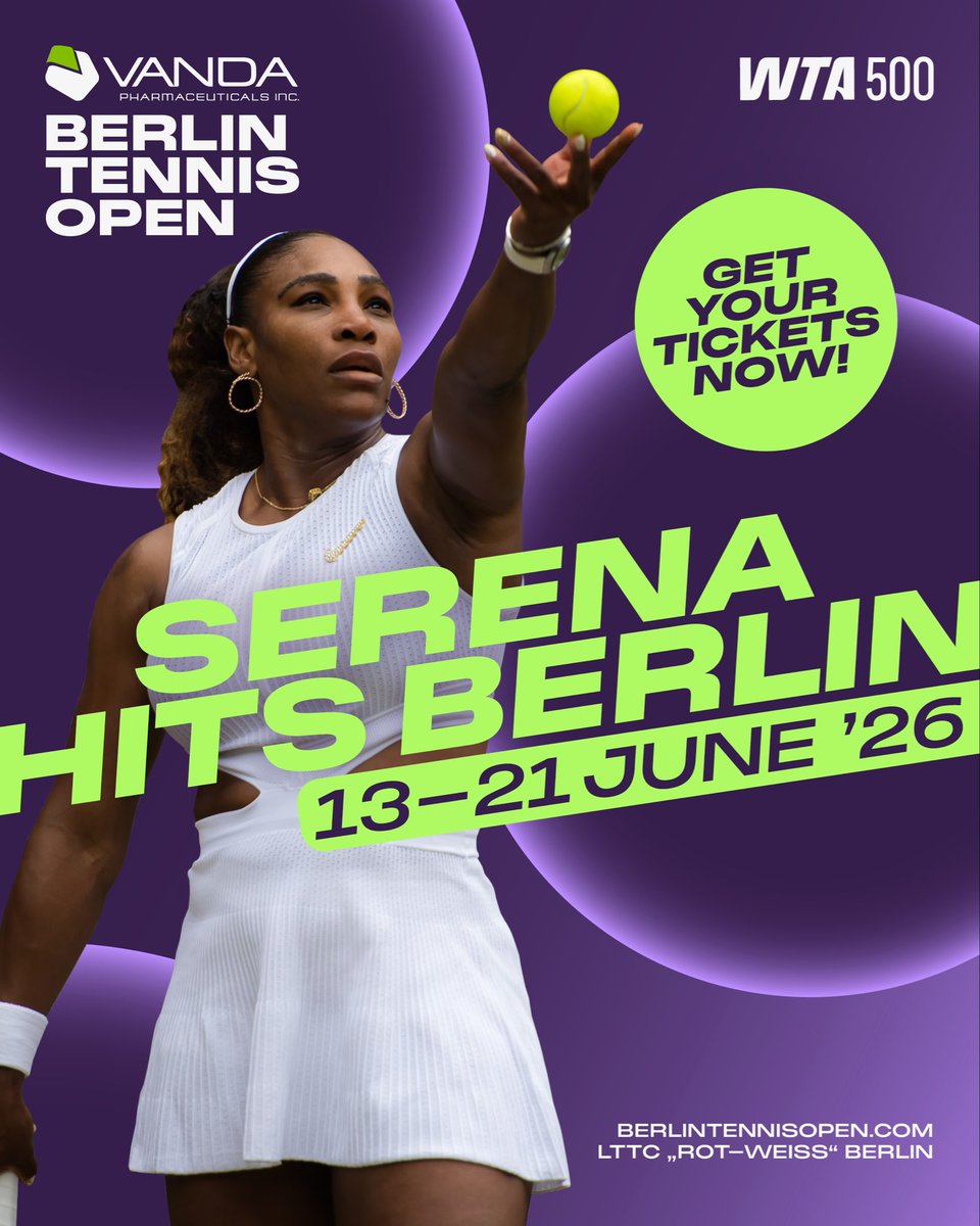 berlin_tennis's tweet photo. The tennis icon returns! 💥 We can’t wait to welcome the legend herself @serenawilliams on our grass court! https://t.co/mfRrkSm34W