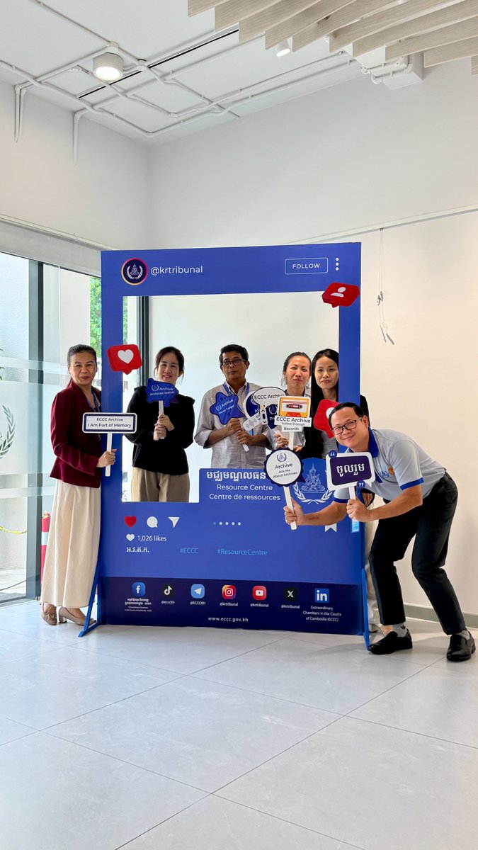 KRTribunal's tweet photo. 📸 Smiles, memories, and a celebration of history!
ECCC management, staff members, and members of the public are already joining the excitement by taking photos at our International Archives Week 2026 photo booth.
As we count down to this special event, we invite you to discover the vital role archives play in preserving truth, supporting justice, and safeguarding Cambodia’s history for future generations.
📅 8–12 June 2026
📍 ECCC Resource Centre
🎟 Free Admission
Stay tuned for more exciting activities and don't forget to register in advance to secure your place!
Register here: https://t.co/HseOhUAAKs
#IAW2026 #InternationalArchivesWeek #ECCC #ArchivesForEveryone #PreservingHistory #Cambodia