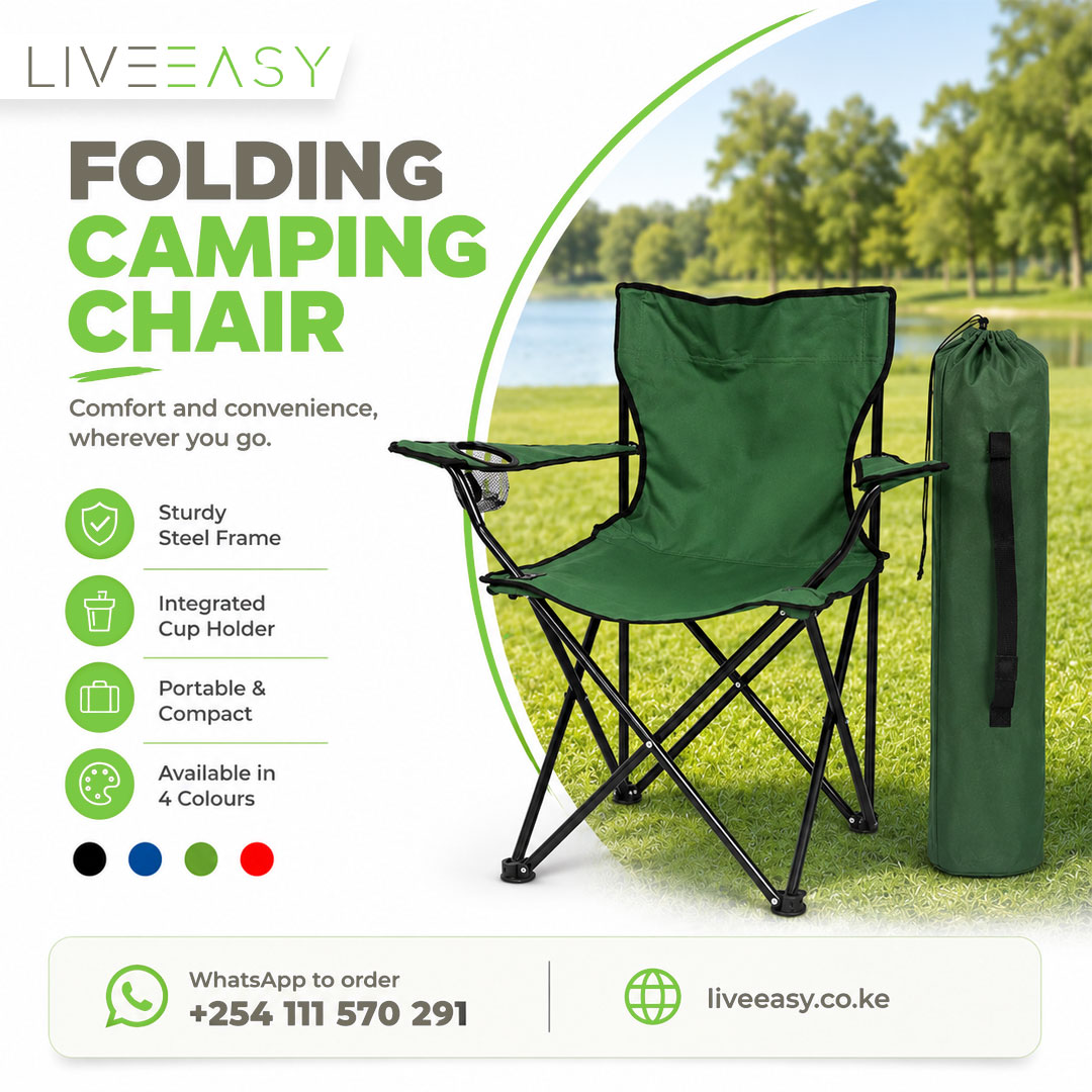 LiveEasyKe's tweet photo. Enjoy comfort and convenience wherever you go with this sturdy and portable folding camping chair. Ideal for camping, outdoor events, or lounging in the backyard, this chair combines durability with a lightweight design for easy transport.

⦿ Built with a robust steel frame and tough polyester fabric, offering reliable support. (100Kg max)
⦿ Integrated Cup Holder: Features a convenient cup holder in the armrest, keeping your drink within reach.
⦿ Portable & Compact: Folds up easily and fits into a matching carry bag, perfect for travel and storage.
⦿ Available in black, blue, green and red.