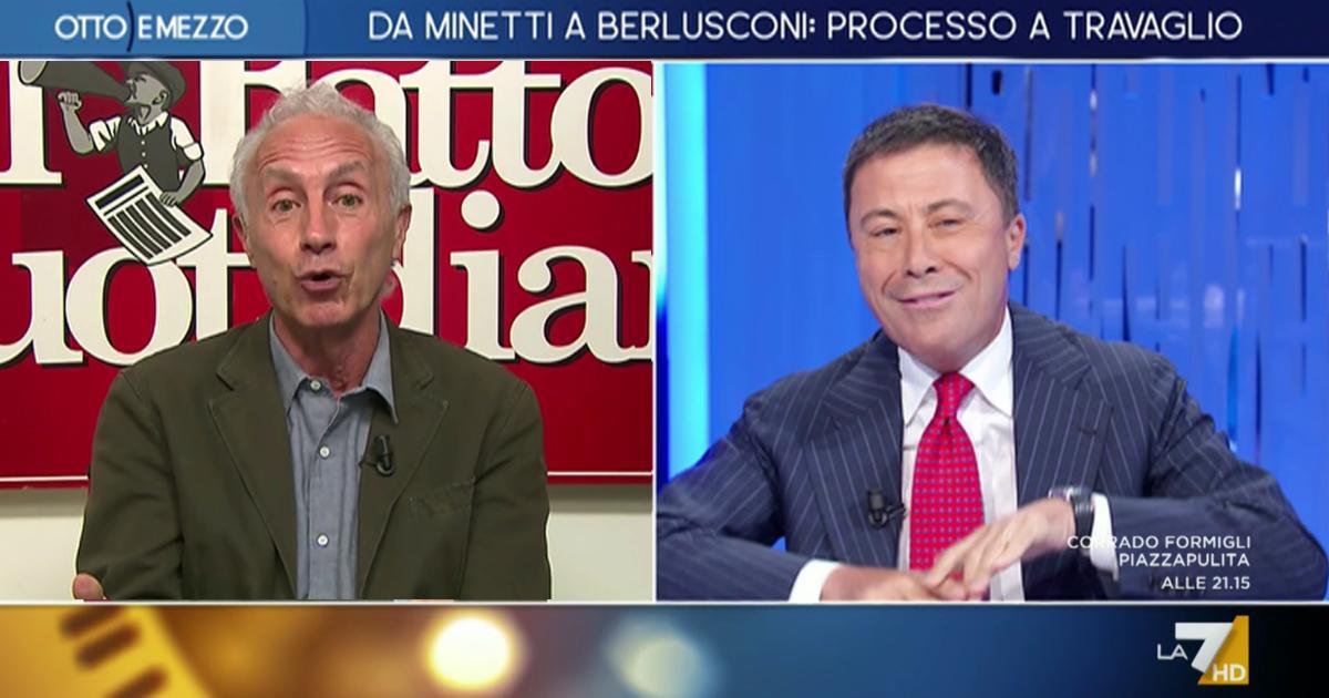 fattoquotidiano's tweet photo. Travaglio a Bocchino: "Pretendi di dare lezioni di giornalismo, non so da quale cattedra" https://t.co/9tubMkb3RX https://t.co/2pagfpDEH9