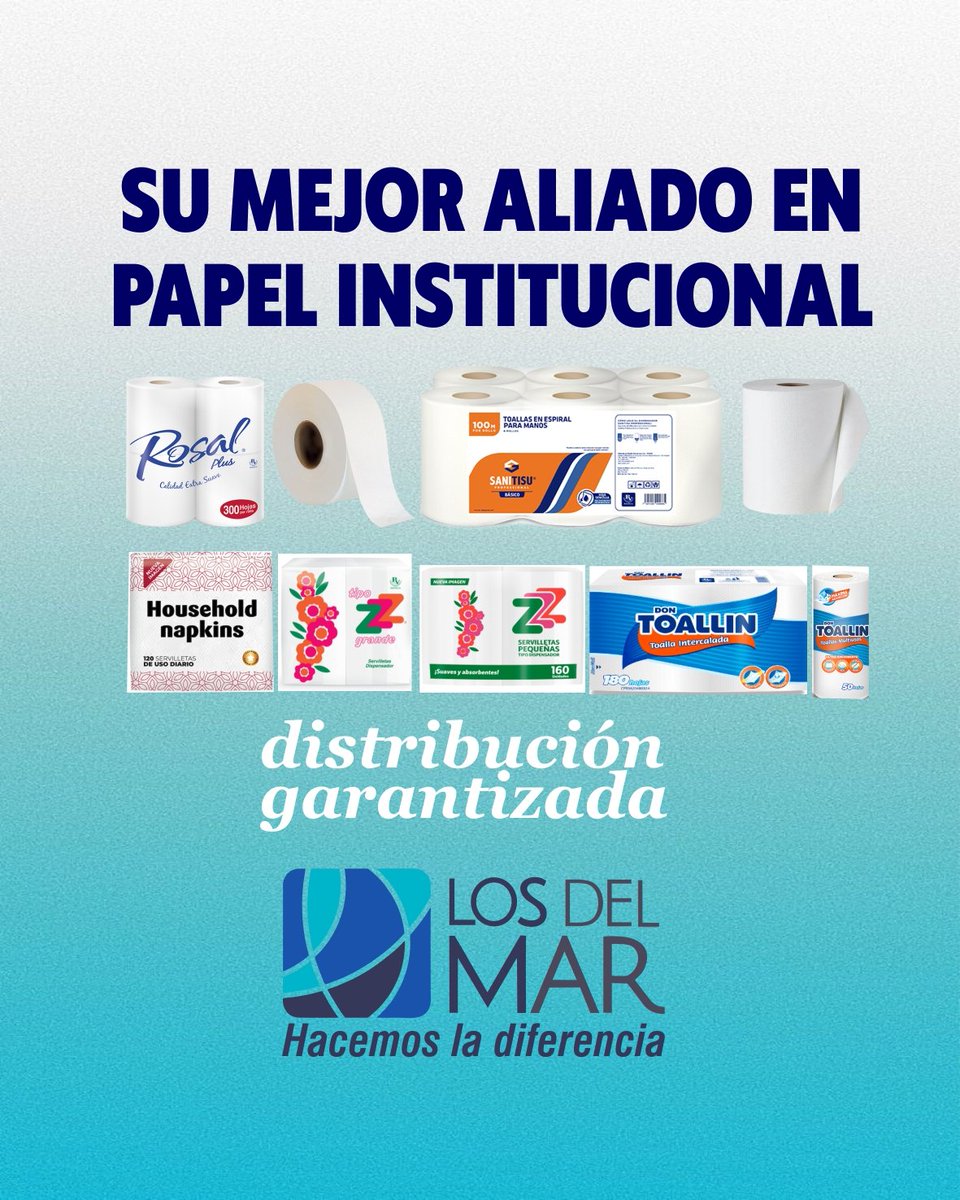 losdelmar's tweet photo. En Los del Mar puede centralizar todas las compras de papel institucional para su negocio, optimizando tiempos y costos. Papel higiénico. Toallas de mano Servilletas #PapelHigienico #Servilletas #JumboRoll #ToallaEspiral #Toallín #LosDelMar https://t.co/EtSVSeABiD
