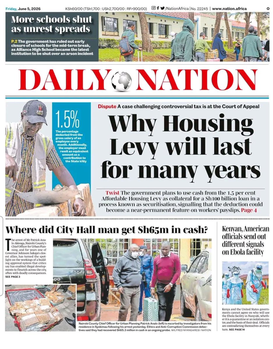 NarrImpact's tweet photo. Friday is here. Top bold East African dailies shaping Africa's conversation.

*Why Housing levy will last for many years. 
~ Daily Nation
*Why Russia honoured Samia. ~ Daily News
*Merchant digital payment adoption doubles in a year. 
~ The Citizen https://t.co/QspERSHWfU