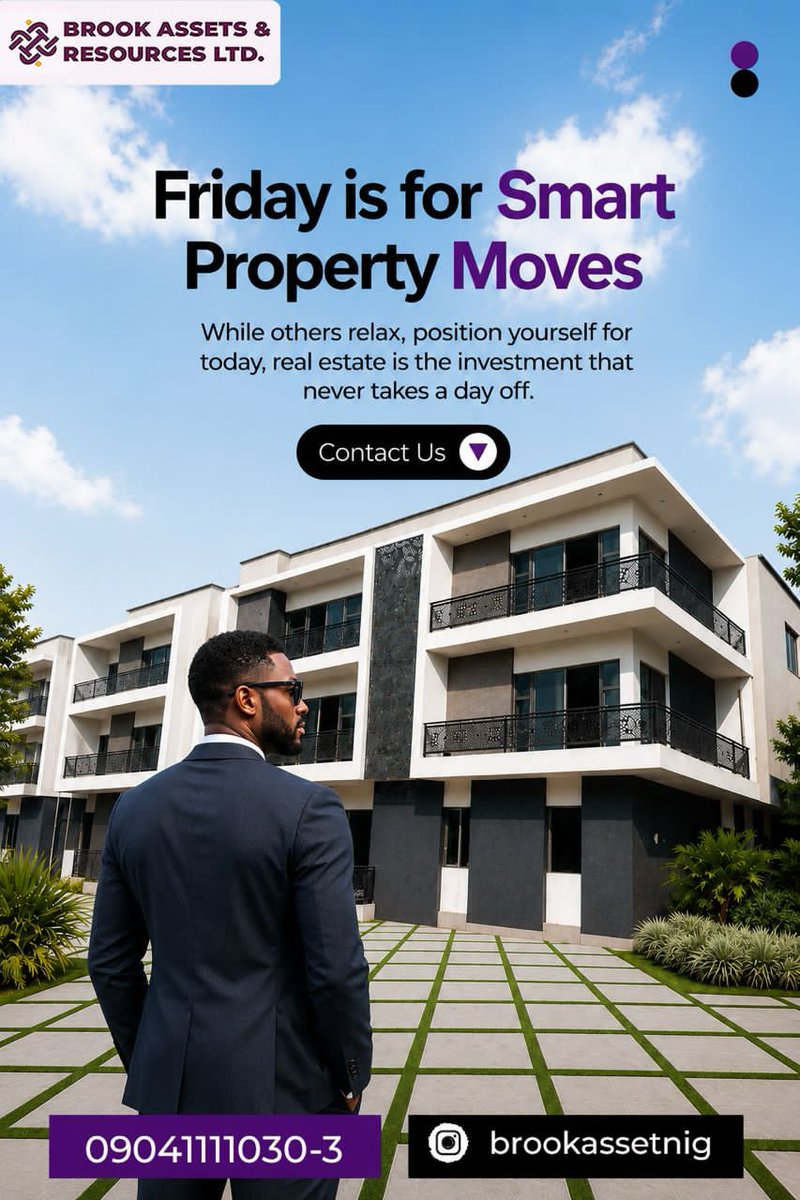 BrookAssetsLtd's tweet photo. Make this Friday count. Secure a property that grows in value.
#BrookAssets #RealEstateInvestment #PropertyInvestment #LagosRealEstate #SmartInvesting #FridayMotivation #RealEstateNigeria #WealthBuilding #PropertyGoals #LekkiRealEstate https://t.co/l2xNrcpvrI