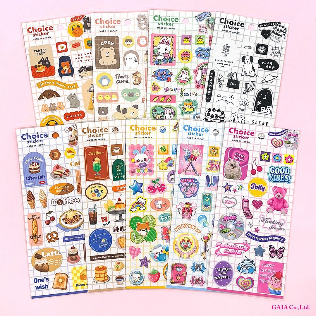 gaia_stationery's tweet photo. 皆さまはどの柄をチョイス❓#チョイスシール がキャンドゥ様で発売しました💞🎶

ノートの表紙やケースデコにもオススメなステッカーシリーズです💖

9柄展開で、バラエティー豊かなラインナップに仕上げました😊✨

#キャンドゥ #gaia沼 https://t.co/CC9pmeigHm