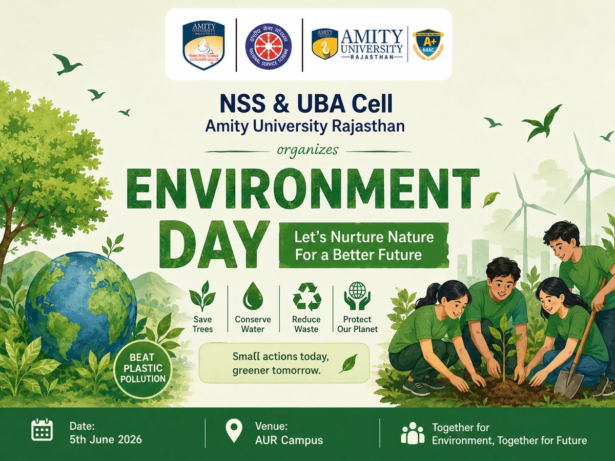 AmityNss's tweet photo. 🌿💧 World Environment Day Celebration 💧🌿

The NSS Cell, Amity University Rajasthan, celebrated World Environment Day with a meaningful initiative by tying Parindas (water pots) on trees to provide water for birds during the scorching summer months. https://t.co/CHWuAVb2DO