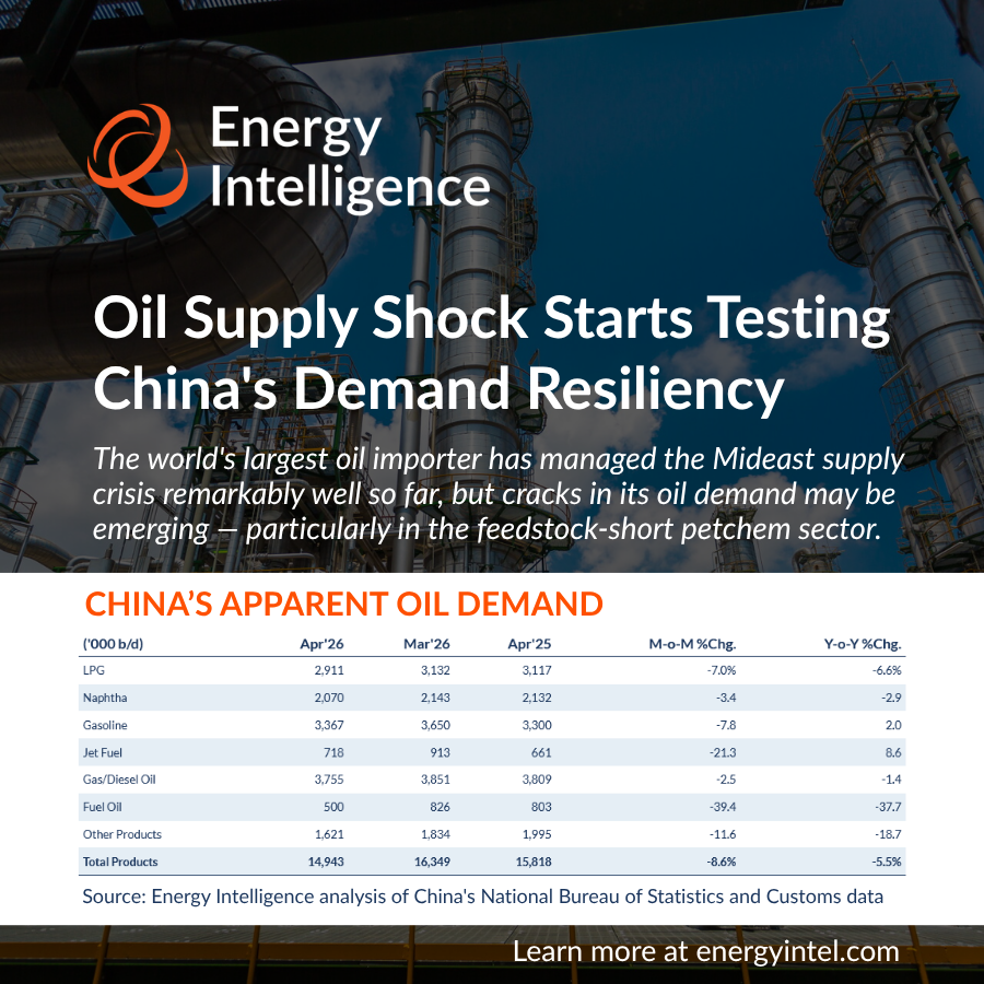 energyintel's tweet photo. 🛢️ China has managed to weather the ongoing #oilsupply crisis so far, thanks largely to trends taking shape well before tanker traffic through the #StraitofHormuz came to a near-standstill on Feb. 28. 
🔗 https://t.co/jAXklsAm6I https://t.co/TVrx1BKOfl