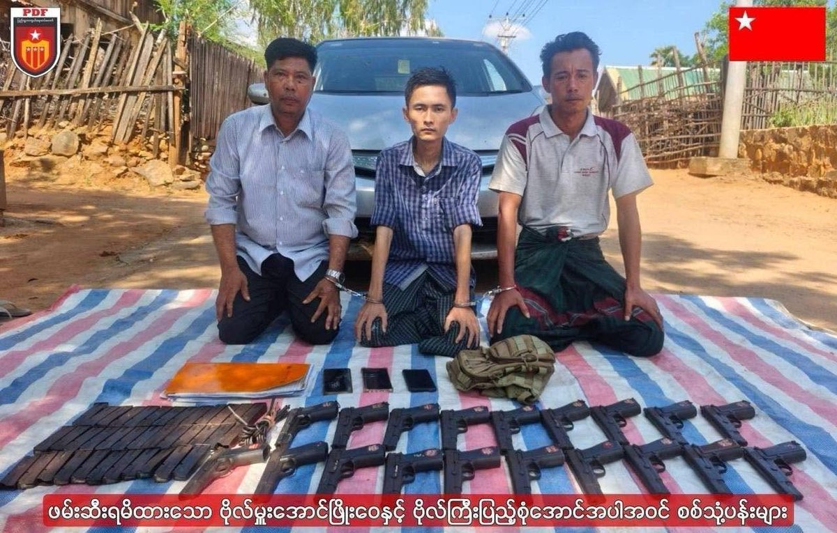 TheChindwin's tweet photo. The National Unity Government (NUG)-led People Defense Forces (PDF) has arrested 18 junta soldiers, including a major and a captain, and have reported the elimination of 31 junta soldiers during a month-long military operation in the Magway Division of Myanmar, the PDF said.  

The NUG Defence Force also said that 52 junta soldiers sustained injuries in various confrontations, with a significant proportion of those killed and apprehended originating from Brigade 99, which is located at the strategic command headquarters in Chauk town. 

Photo/PDF