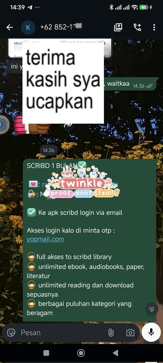 selapda's tweet photo. ›  . . 📬  vouch langganan scribd 1 bulan 🍀 https://t.co/wkOFnSQwYe