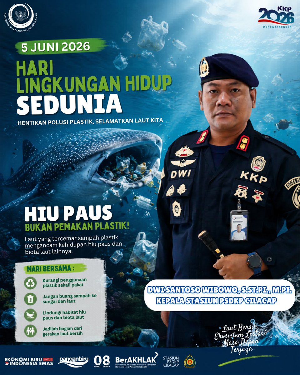 cilacap_psdkp's tweet photo. 🌏🌿 Selamat Hari Lingkungan Hidup Sedunia 2026!

Menjaga lingkungan bukan hanya tanggung jawab pemerintah, tetapi tanggung jawab kita bersama. Mulai dari hal sederhana: kurangi sampah plastik, jaga kebersihan pantai dan laut, serta dukung pelestarian sumber daya alam. https://t.co/clqvrUqsPd