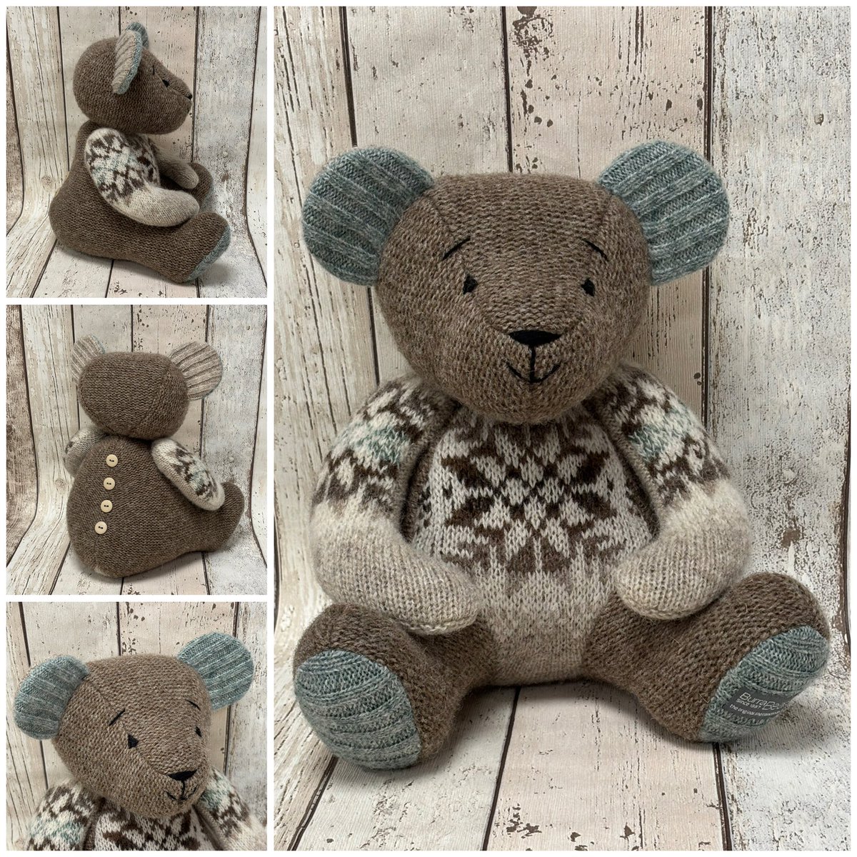 BurraBears's tweet photo. Friday Burra Bear FOR SALE:
'Linnea o' Lund' made from a beautiful Fair Isle yoke jumper by the fabulous @JamiesonsofShet
£135, price includes UK P&P
#burrabears #shetland #fairislefriday https://t.co/cRNn1sSqXs