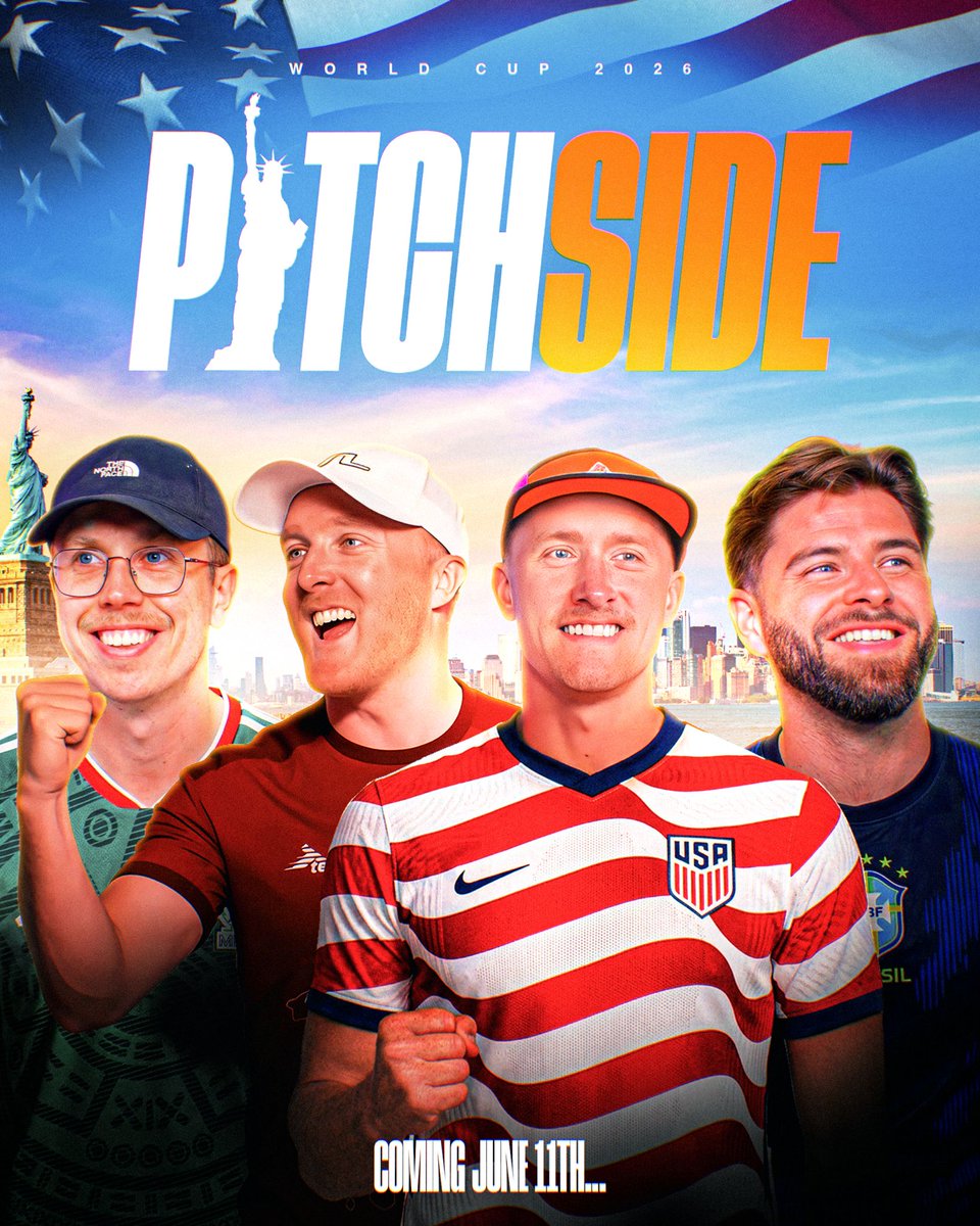 PitchSideTweets's tweet photo. Pitch Side is heading Stateside! 🇺🇸🗽

Theo, Reev and Lewis will bring you all the reaction, the drama and the debates from the USA!

Tom will be our man back home covering all things England, with a special show coming soon… 👀📞 https://t.co/2SUWQ8wFyw
