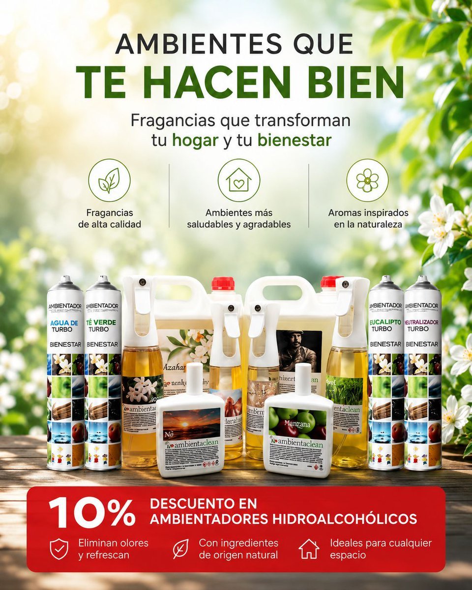 tarracoclean's tweet photo. ✨ Aromas que transforman espacios y crean experiencias.
Descubre nuestros ambientadores y velas aromáticas y encuentra el aroma perfecto para ti 👉 https://t.co/TsUShpkSYa
🎁 Extra: 10% de DESCUENTO en toda la gama de Ambientadores Hidroalcohólicos
#Ambientaclean #Ambientación https://t.co/k0XWVZ7Dks