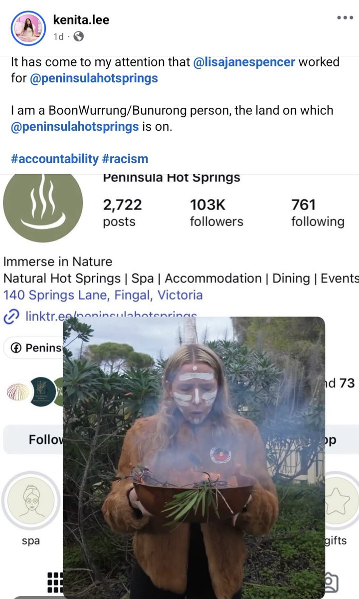 MickamiousG's tweet photo. Looks like we’ve found one the morons that doxxed @LisaJaneSpencer workplace. 
Courtesy to one of my followers, great job 

Kenita Lee tagged both Lisa and the Peninsula Hot Springs 

She got smashed in the comments but the damage is already done. 

If you find more, you know what to do 

Comedy is Comedy