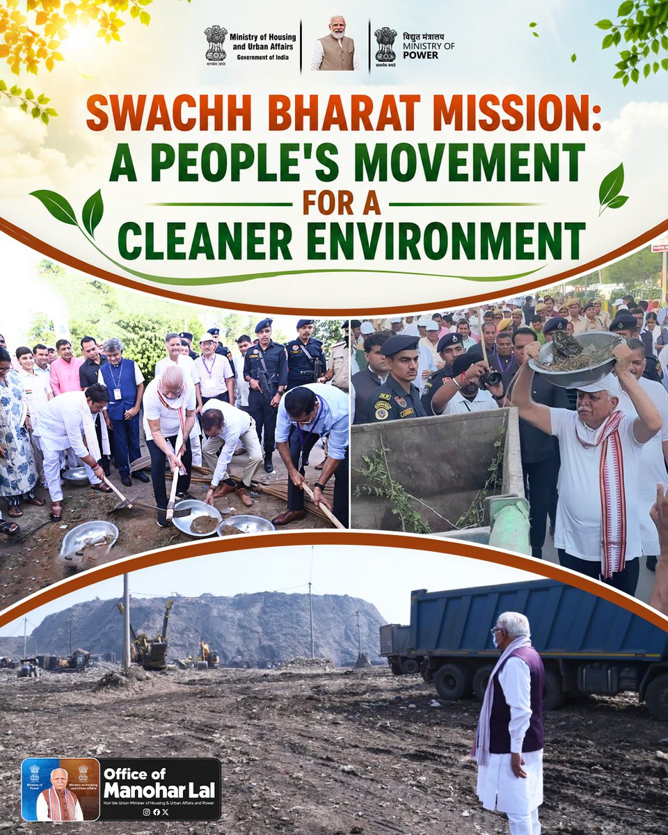 officeofmlk's tweet photo. On #worldenvironmentday let us reaffirm our commitment to a cleaner, greener and more sustainable India.
Through the #SwachhBharatMission, cities across the country are transforming waste into wealth, remediating legacy dumpsites, promoting waste segregation and recycling, and creating healthier urban environments.
Every step towards cleanliness is a step towards environmental protection. Together, let us build cities that are clean, green and future-ready.

#WorldEnvironmentDay2026 #SwachhBharat #CircularEconomy
#WasteToWealth 

@narendramodi || @PMOIndia || @mlkhattar || @MoHUA_India || @byadavbjp || @moefcc || @SwachhBharatGov || @MCD_Delhi || @official_dda || @PIB_India || @mygovindia