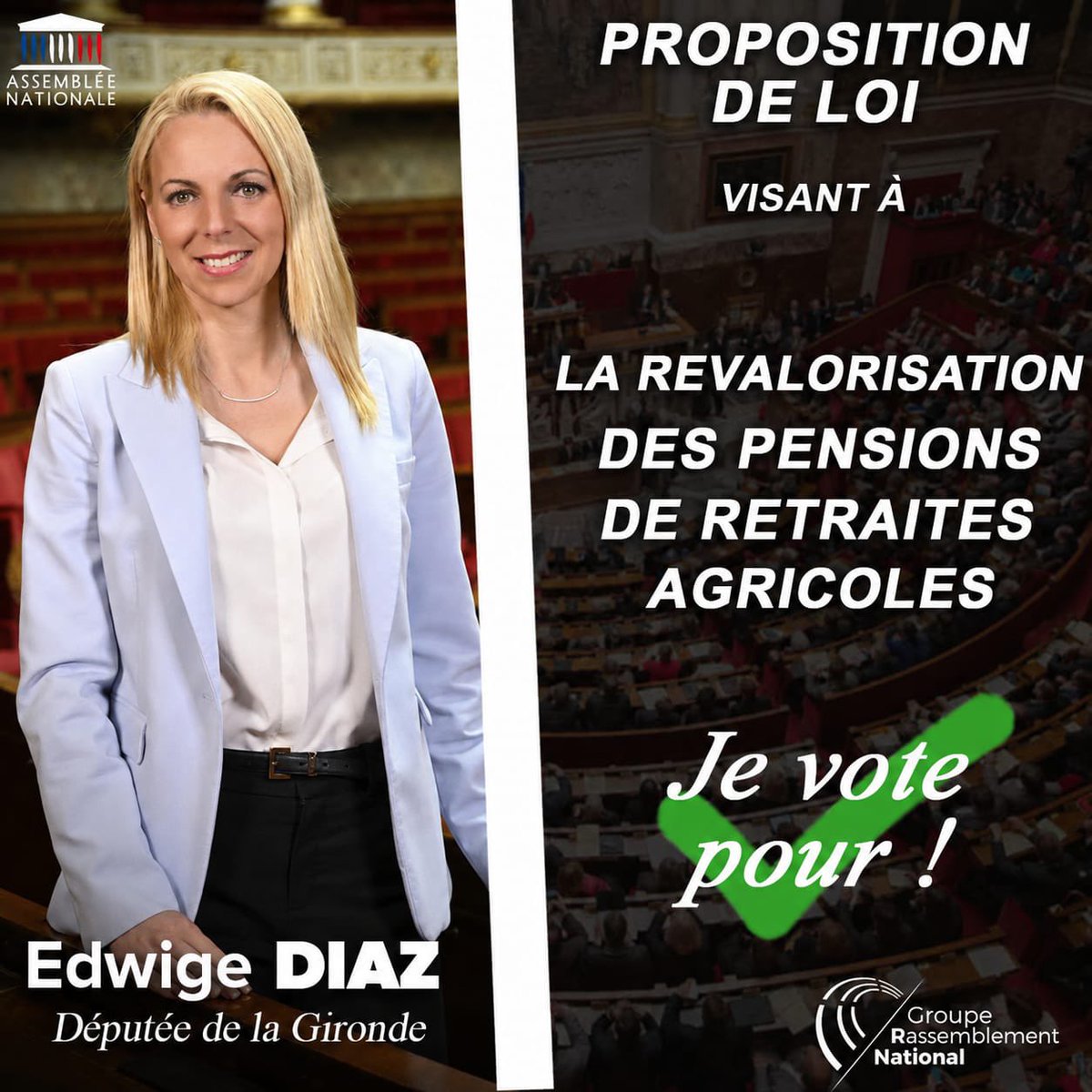 diaz_edwige's tweet photo. 🚜 Trop de nos agriculteurs se retrouvent avec une pension misérable après avoir travaillé durement toute leur vie.

👉 Hier, avec mes collègues du @groupeRN_off, nous avons voté pour la revalorisation des retraites de ceux qui nous nourrissent. https://t.co/ZV7eBDah8Q