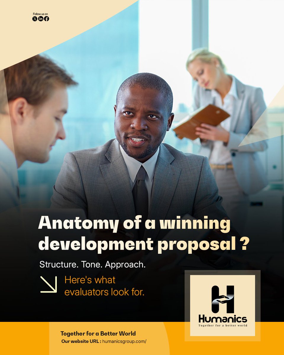 humanics_global's tweet photo. Most consultants lose missions before the evaluation even begins.
Not because they lack the expertise, but because the proposal doesn't communicate it clearly enough.
What's the biggest challenge you face when writing proposals?
#Humanics #Consulting #WinningProposal https://t.co/EncOVns9zc