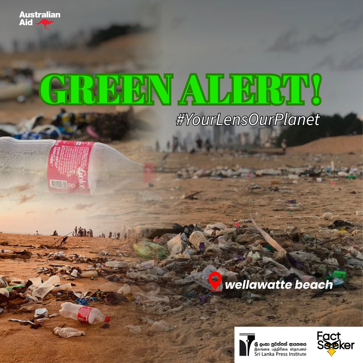 FactseekerSL's tweet photo. GREEN ALERT: What washed ashore at Wellawatte beach isn’t just litter-it’s an environmental emergency.
Plastic pollution strangles marine ecosystems and poisons food chains for centuries. We must face the facts. It's time to act #NowForClimate. 
#YourLensOurPlanet  #Greenalert https://t.co/1sZj9FudB1