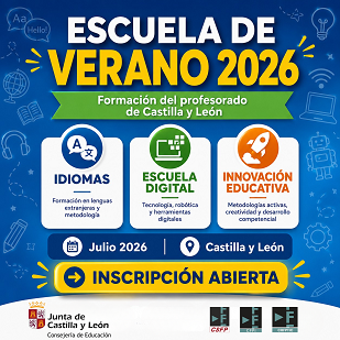 educacyl's tweet photo. Escuela de verano 2026 - Castilla y León

Cursos de idiomas, TIC (Escuela 4.0, IA) y Escuela innovadora

Plazo de inscripción: hasta el 12 de junio de 2026

https://t.co/gHBEKWJHhk https://t.co/f0Qw8gAXlU