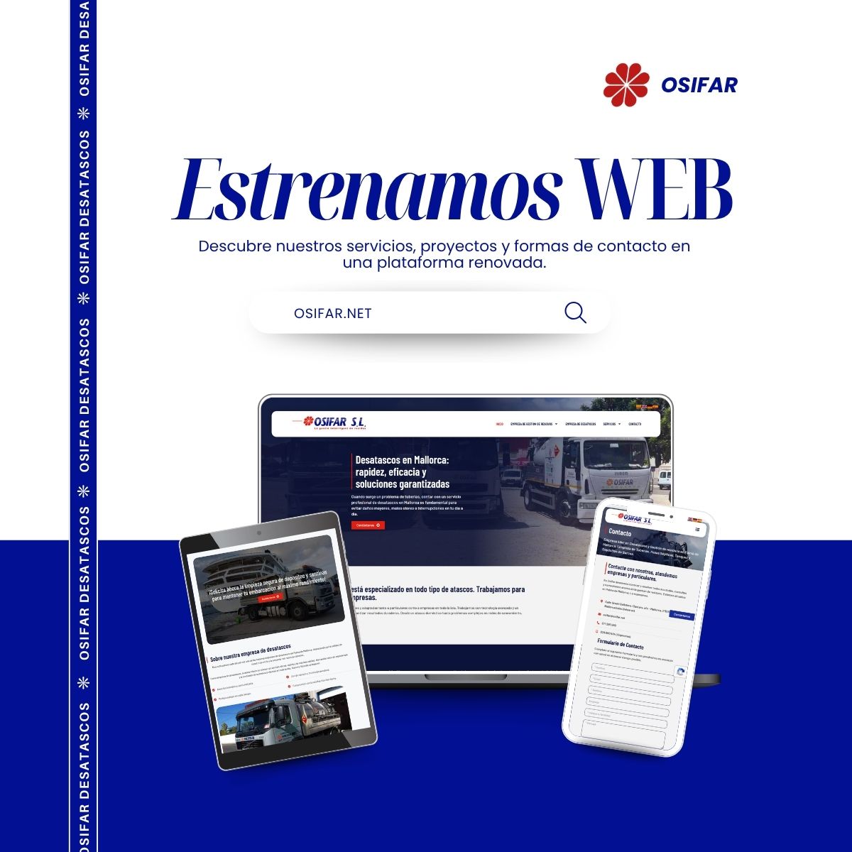 Osifar1's tweet photo. 🚀 ¡Estrenamos nueva web!

Entra en 𝗼𝘀𝗶𝗳𝗮𝗿.𝗻𝗲𝘁 y descubre nuestros servicios de 𝗱𝗲𝘀𝗮𝘁𝗮𝘀𝗰𝗼𝘀, limpieza de tuberías, fosas sépticas, gestión de residuos y mucho más.

Todo lo que necesitas, en un solo lugar.

#Osifar #NuevaWeb #DesatascosMallorca https://t.co/kB4W68jbst