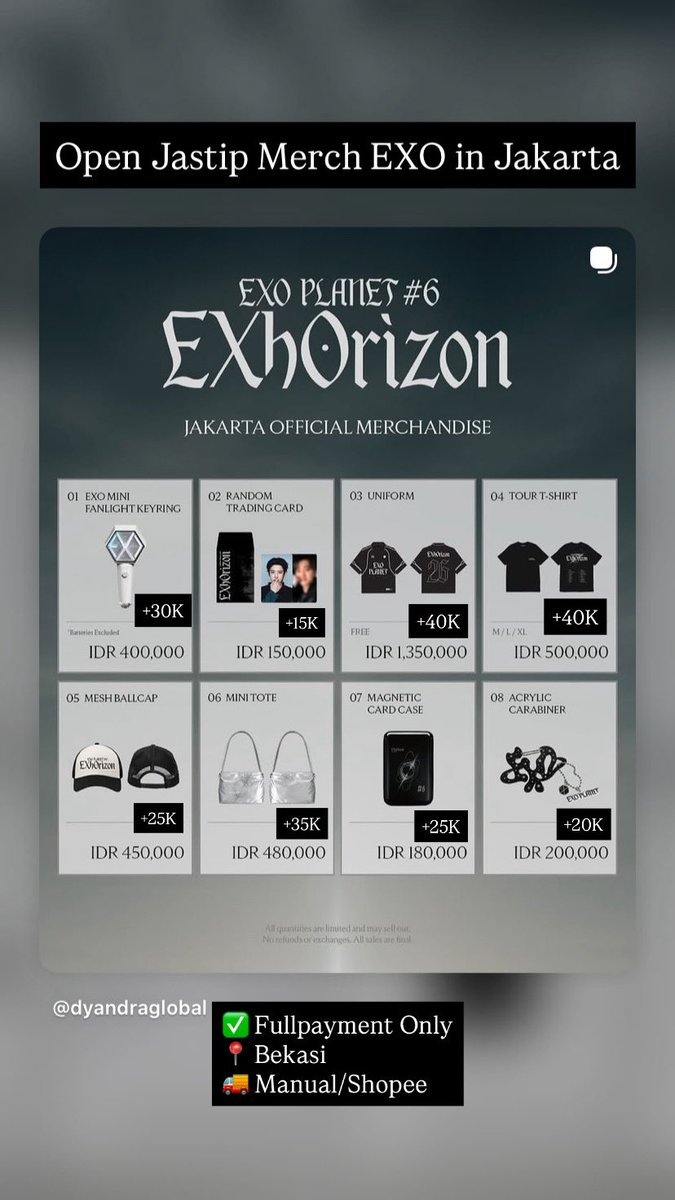 bitnanuy's tweet photo. OPEN JASTIP MERCHANDISE EXO - EXHORIZON IN JAKARTA #Bitnanuy_Jastip 

✅ Fullpayment Only
✅ Ada GO Line
💸 fee star 15K - 40K
📍 Bekasi
🚚 Manual/Oren

t. jastip md merch exo jakarta exhorizon https://t.co/2OAyTzPG24