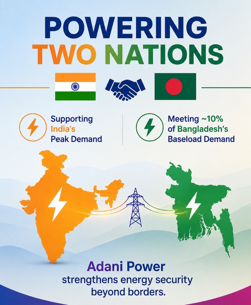 _Bhartipandit's tweet photo. Adani Power Connects Two Nations Through Energy 

Reliable power is the foundation of economic growth. Adani Power supports India's peak electricity demand and supplies around 10% of Bangladesh's baseload requirement.

A powerful example of regional energy cooperation in action. https://t.co/qZDn1c7KPP