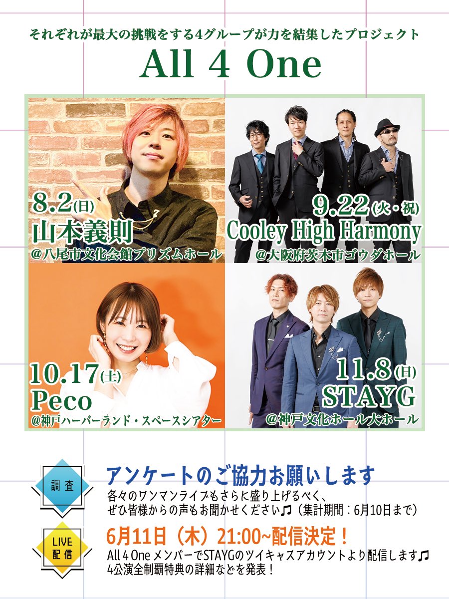STAYG_SSW's tweet photo. 【拡散希望】

STAYGが参加している
『All 4 Oneプロジェクト』より
アンケートのご案内です🙌

とても簡単な質問ですので
皆様是非ご協力ください。

https://t.co/R6O7WqMkpm

そして6/11 21:00〜
全員集まって配信をします‼️
そちらも要チェック👍 https://t.co/c3jBWqA9HI