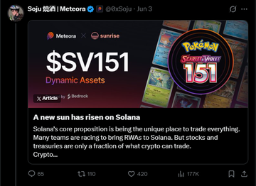 oop7da's tweet photo. $SV151 1.4M dyor SOL
CA：SV151D5pjygAKA8aJJcKzm4wFnRX5G92Fye94jQJk7g

$SV151 炒的已经不是普通 Meme，而是 Solana 最近最有想象力的 Dynamic Asset（动态资产） 叙事。它对应宝可梦热门收藏系列 Scarlet & Violet 151，核心逻辑是把现实世界的实体卡牌搬上链，让收藏品变成可交易、可分割、可流通的链上资产。本质上是在验证一个全新的方向：把 Solana 变成全球最大的链上收藏品市场。

目前市场最看重的核心点：
• 宝可梦 151 顶级收藏品 IP
• Meme + RWA + 收藏文化三重叙事
• Meteora、Bedrock、Sunrise 联合参与
• 募资资金用于购买实体 SV151 卡牌
• 手续费用于回购、扩仓和流动性建设
• Token 未来具备兑换实体资产预期

真正让聪明钱关注的不是一张宝可梦卡，而是背后的资产逻辑。过去 Crypto 交易的是空气和预期，而 $SV151 试图把真实世界的收藏价值映射到链上。每一笔资金理论上都在增加实体卡牌储备，每一次交易都可能强化资产池和回购飞轮，形成收藏品版 ETF 的雏形。

所以现在市场买的已经不是一个代币，而是在赌： 当 RWA 从美债、黄金扩展到收藏品市场时，$SV151 能否成为 Solana 第一批成功的链上收藏资产。

$SV151 的核心叙事其实很简单：

别人还在炒 Meme，它已经开始炒宝可梦卡库；别人交易空气，它试图把实体收藏品搬上链。