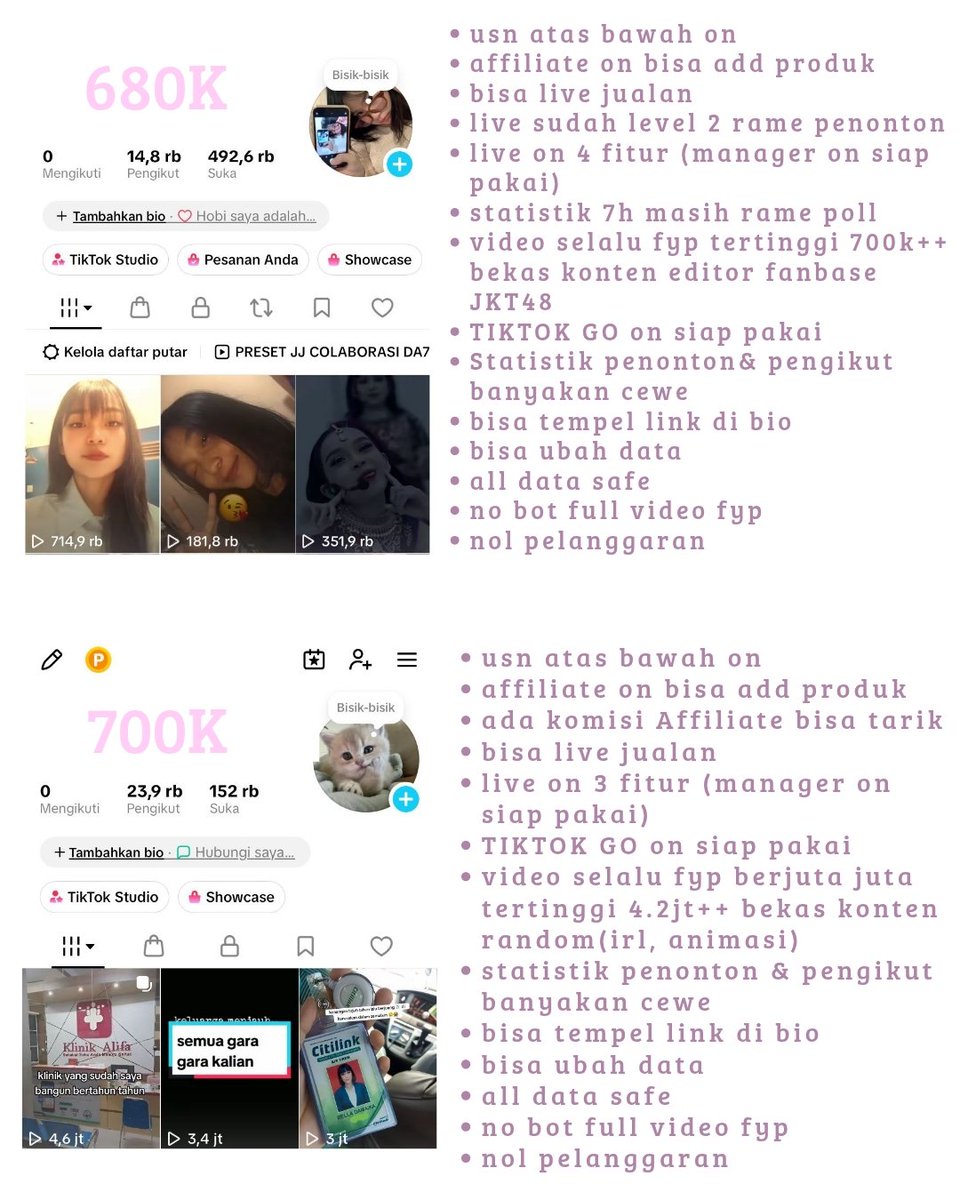 growinaday's tweet photo. ✨WTS AKUN TIKTOK SIAP PAKE✨

💰harga tertera 📷

💌 Bisa ubah data aman no bind 
💌 keterangan akun cek di bawah
💌 Affiliate on bisa add produk
💌 Bisa live jualan 
💌 live on 3/4 fitur

wts wtb jual acc tiktok
#zonauang  #zonajajan https://t.co/o9BswxeLP7