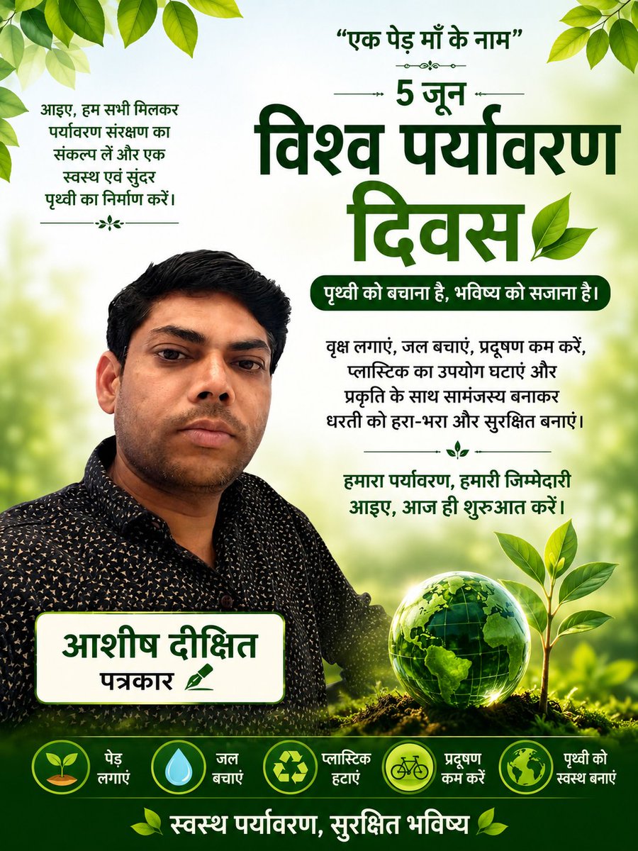 akdixit22's tweet photo. सभी पर्यावरण प्रेमियों को विश्व पर्यावरण दिवस की अनंत बधाई एवं ढेरों शुभकामनाएं.. 
स्वस्थ पर्यावरण ही सुरक्षित भविष्य दे सकता है।
@myogiadityanath
@UPGovt @ForestSurvey @UpforestUp @chokidar_kishan @paryavarana_r @Drleleparody https://t.co/zeWJUN8cjV