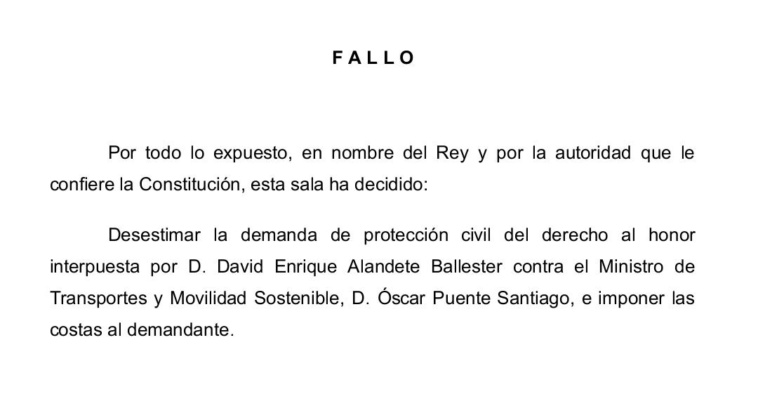 RubenSanchezTW's tweet photo. El Supremo condena en costas a @alandete tras reclamar 20.000€ al ministro @oscar_puente_ asegurando que atentó contra su honor por llamarlo "patriota del Abc" cuando se posicionó del lado de Trump.

No he visto jamás una demanda más patética. https://t.co/W6zXYC3tA0