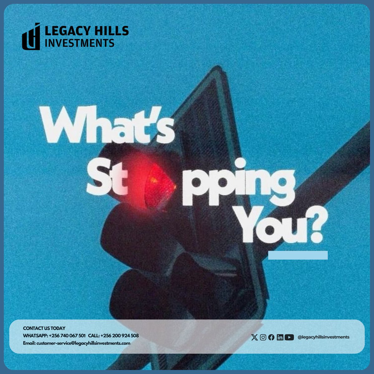 LegacyHillsInv's tweet photo. What’s stopping you?
Fear, Uncertainty, or waiting for the “right time”?
The truth is progress begins the moment you take action.

The biggest risk with investments isn’t starting, it’s waiting too long to begin.

Speak to an advisor today.

Build your future with confidence 
Visit https://t.co/Jc0UTLfp2I 
WhatsApp: +256 740 067 508
Call: +256 200 924 508