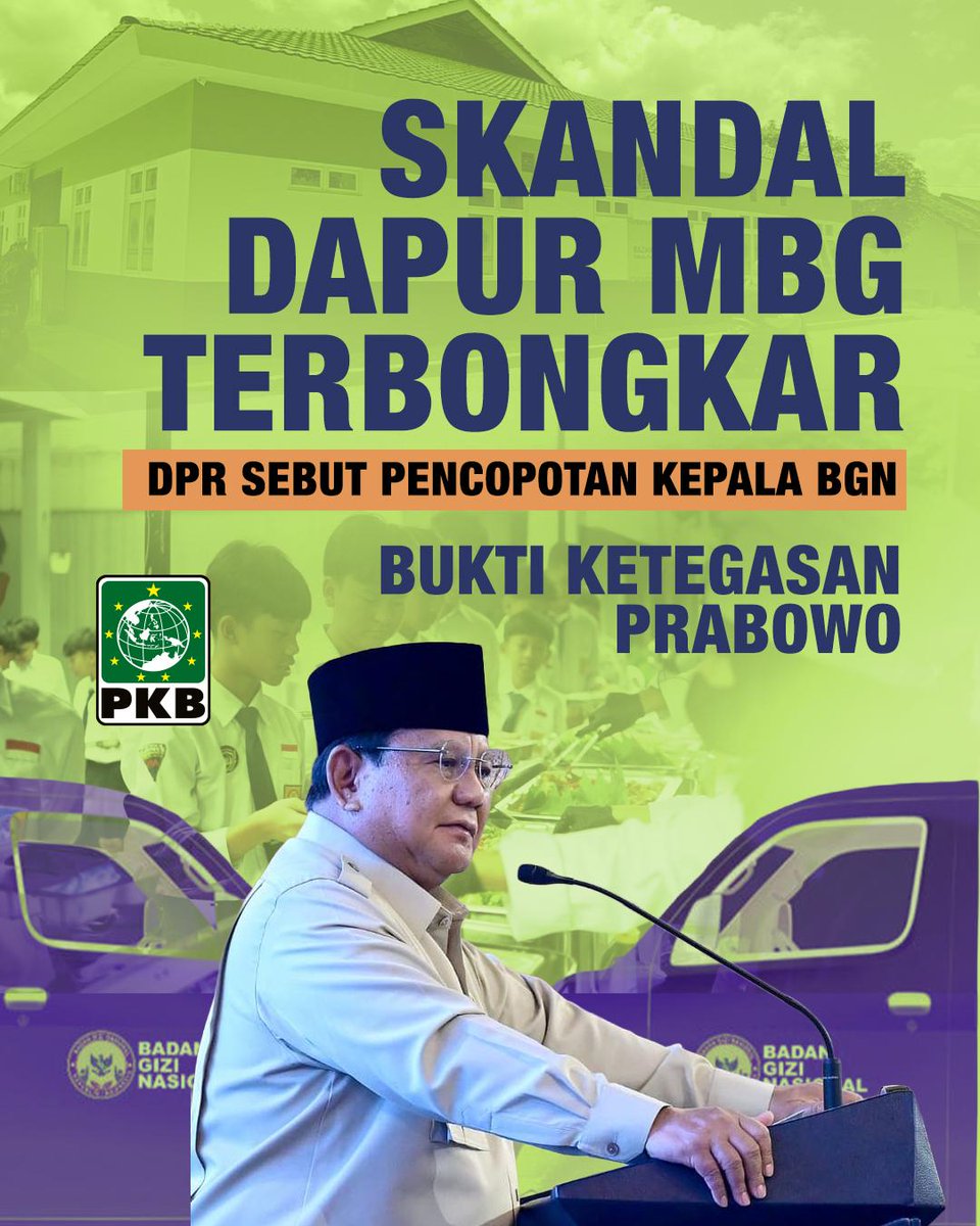 DPP_PKB's tweet photo. Pergantian Kepala BGN dinilai sebagai langkah tegas membenahi program Makan Bergizi Gratis. PKB mendorong verifikasi SPPG dilakukan secara transparan dan profesional, serta memperketat pengawasan keamanan pangan agar program berjalan bersih, aman, dan tepat sasaran.

#PKB https://t.co/Y6NeJY7RTj