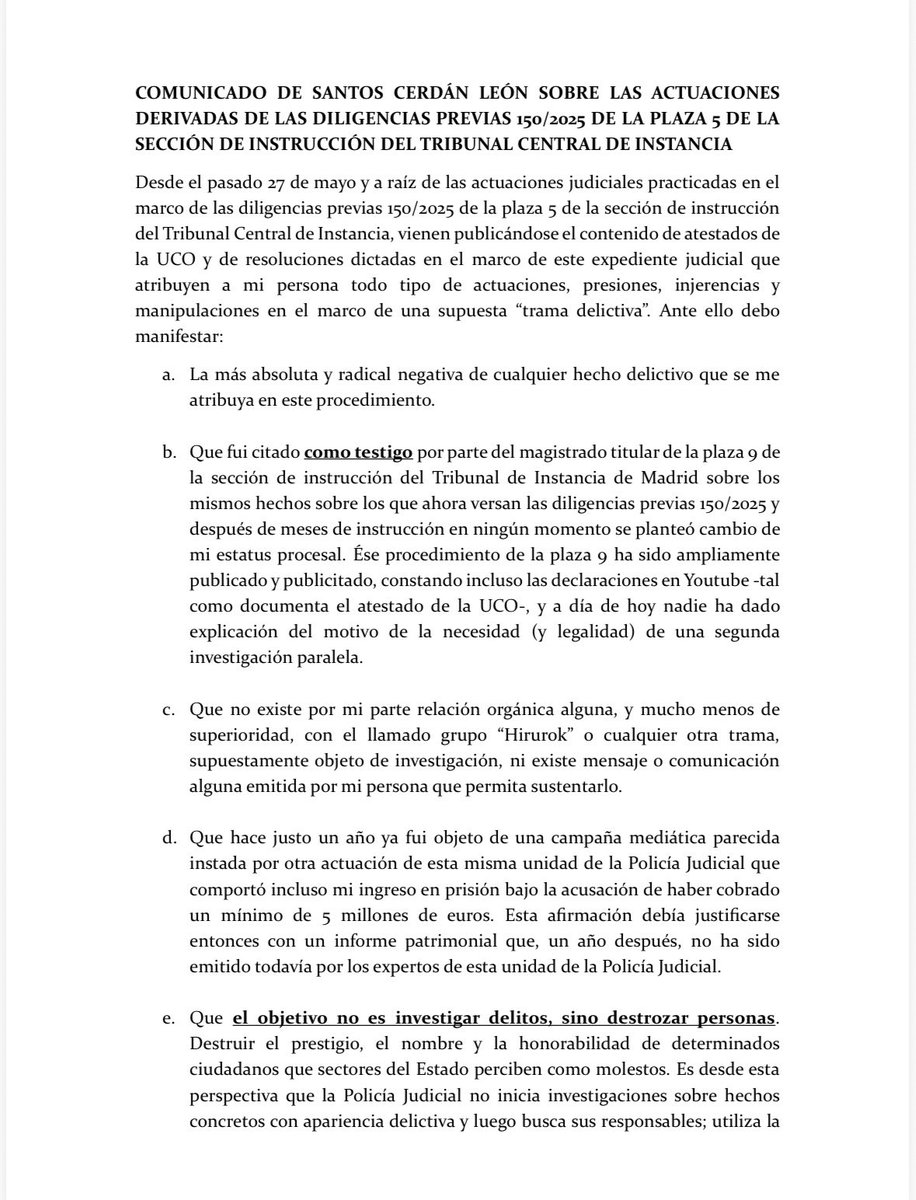 ChicoteLerena's tweet photo. Santos Cerdán: “El objetivo no es investigar delitos, sino destrozar personas” https://t.co/BPEe6AXtEQ