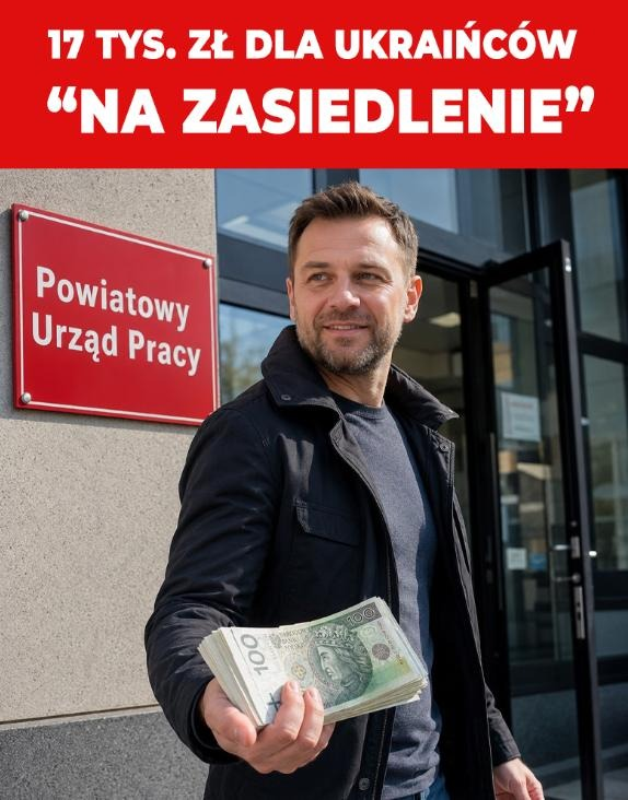 PUsiadek's tweet photo. ⁨Bon na zasiedlenie dla Ukraińców.
Dopłacamy do kolonizacji Polski❗

Do 17 tys. zł z polskiego urzędu pracy mogą wziąć obywatele Ukrainy. Bon na zasiedlenie to bezzwrotna pomoc finansowa z Powiatowego Urzędu Pracy — do 200 procent przeciętnego wynagrodzenia, czyli w 2026 roku ponad 17 tysięcy złotych.

Cel: pokrycie kosztów przeprowadzki i wynajmu dla bezrobotnych, którzy podejmują pracę co najmniej 80 kilometrów od dotychczasowego miejsca zamieszkania. Pieniądze wypłacane ryczałtem, bez obowiązku przedstawiania faktur.

Od czerwca 2025 roku zniknął limit wiekowy 30 lat — bon dostępny dla każdego zarejestrowanego bezrobotnego. Jedyny warunek: 180 dni zatrudnienia w ciągu 240 dni.

Czy Ukraińcy mogą z tego korzystać? Tak — jeśli legalnie przebywają w Polsce na podstawie specustawy, mają PESEL UKR i zarejestrują się w urzędzie pracy. Ukraińcy od 2022 roku mają pełny dostęp do polskiego rynku pracy i polskich urzędów pracy. Nic im tego prawa nie odbiera.

To jest właśnie problem. Dojenie Polski przez Ukraińców — i to na podstawie naszych absurdalnych przepisów. Problem jest systemowy: polskie świadczenia aktywizacyjne są otwarte dla cudzoziemców na takich samych zasadach jak dla obywateli. Bez priorytetu dla Polaków. Bez wymogu posiadania obywatelstwa.

Zakończmy przywileje dla Ukraińców!⁩