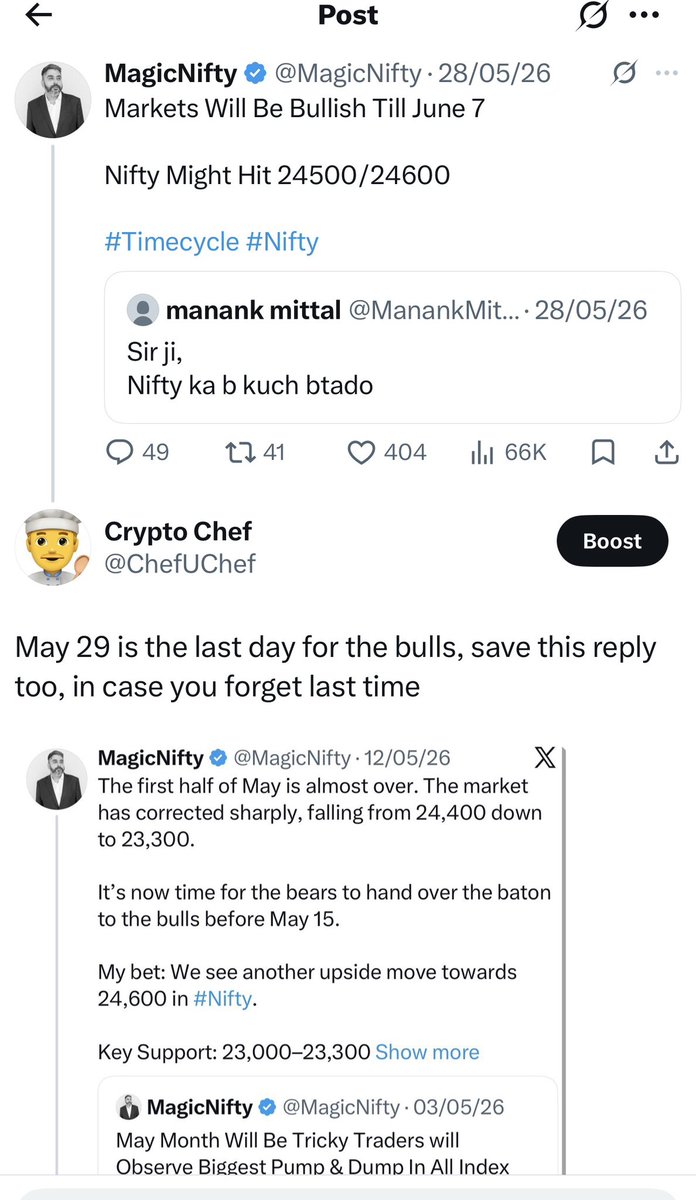 ChefUChef's tweet photo. @MagicNifty Bro, you keep posting 24600 like a broken record for weeks now. 

People come for clarity, Deliver actual analysis or step back. Enough with the random predictions. https://t.co/cMPcOEUfRa
