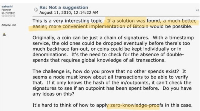 inversefrog's tweet photo. daily reminder that blockchains would have been private by default if satoshi knew how to implement zkproofs https://t.co/wqiZNHCVjA