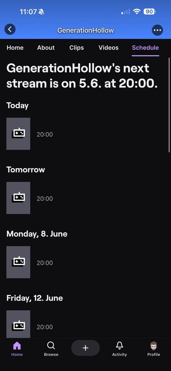 Aeilious's tweet photo. Is my twitch actually bugging out now or am I really seeing a scheduled stream for @GenerateHollow? Please tell me I am not dreaming. https://t.co/YASwy3HOgt