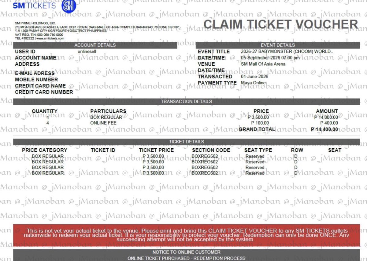 _jManoban's tweet photo. WTS / LFB
Helping a client

2026-27 BABYMONSTER WORLD TOUR [춤 (CHOOM)] IN MANILA

4 BOXREG (Magkakatabi)
Section: 502
Row: D
Unclaimed / NOT SRP

RFS: upgrade seats

🏷️ #BABYMONSTER #WORLD_TOUR #춤 #CHOOM #YG wts lfb lft https://t.co/Hh2ya4fXOm