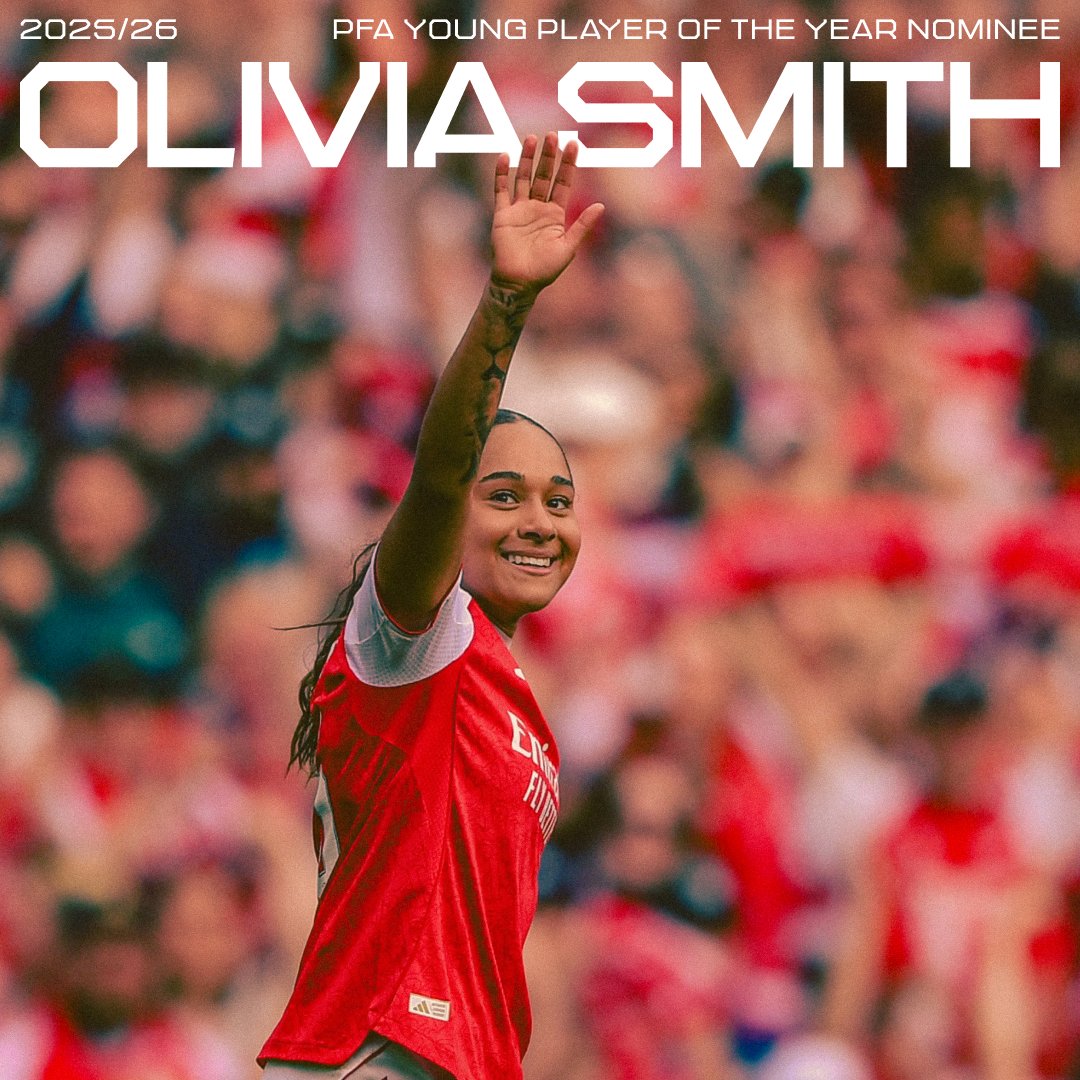 ArsenalWFC's tweet photo. A debut season for the books ❤️

Olivia Smith has been nominated for the 2026 PFA Young Player of the Year award! ⚡️