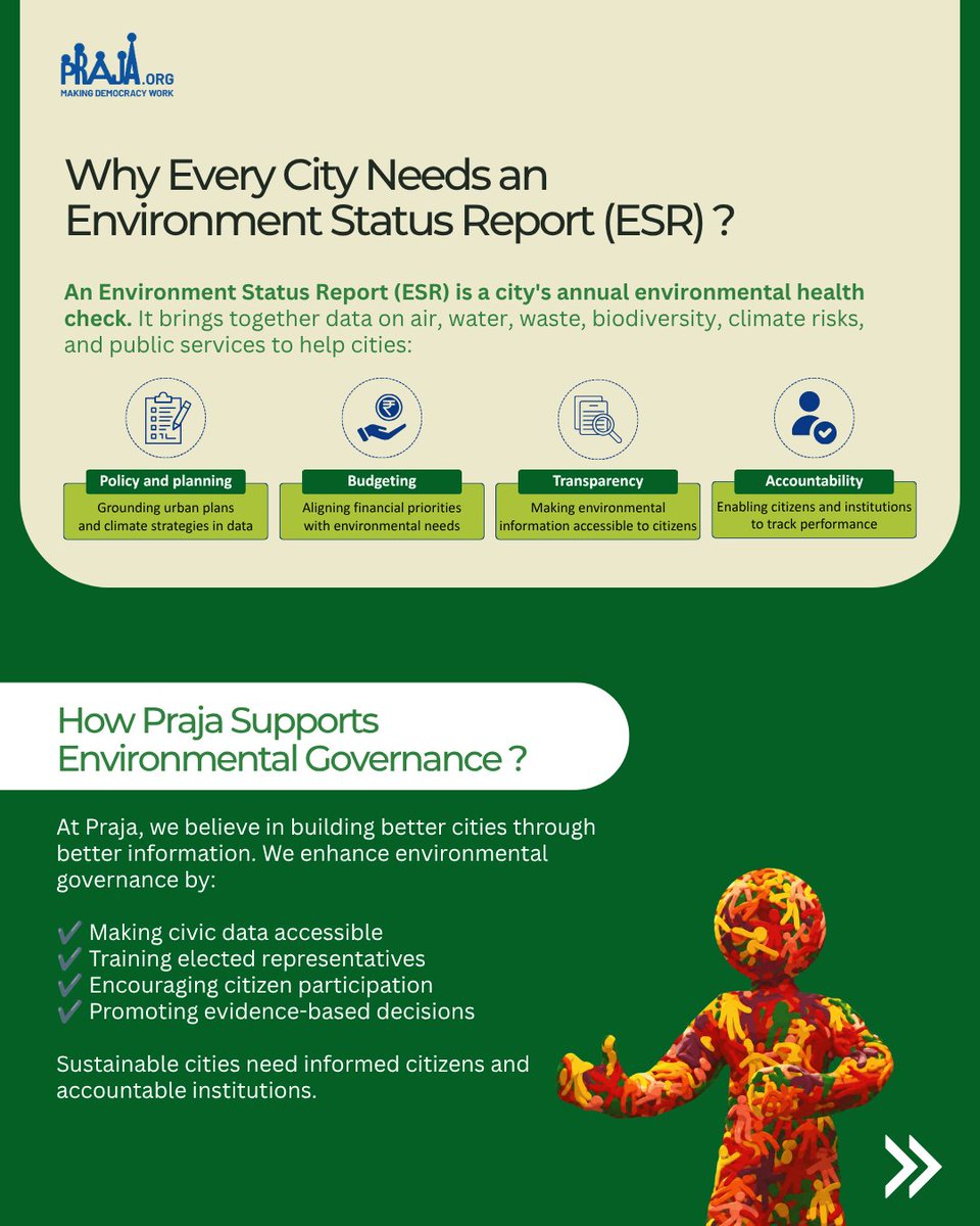 Prajafoundation's tweet photo. This World Environment Day, it's worth asking: how do we know if our city is becoming cleaner, greener, and more sustainable? An Environment Status Report (ESR) tells us that, think of it as a city's report card.

#worldenvironmentday #environmentstatusreport https://t.co/8rW9ekkVS1
