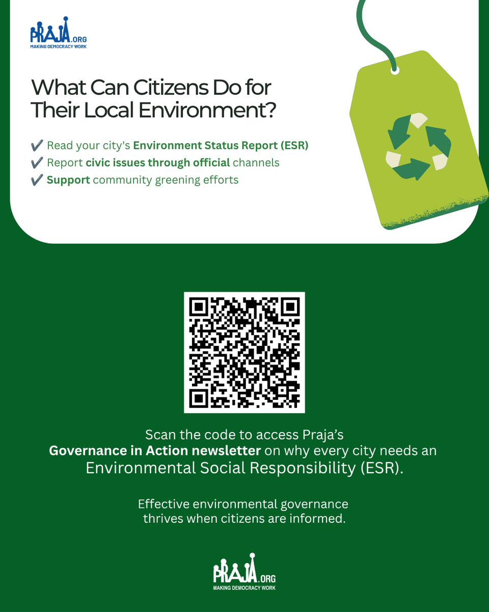 Prajafoundation's tweet photo. This World Environment Day, it's worth asking: how do we know if our city is becoming cleaner, greener, and more sustainable? An Environment Status Report (ESR) tells us that, think of it as a city's report card.

#worldenvironmentday #environmentstatusreport https://t.co/8rW9ekkVS1