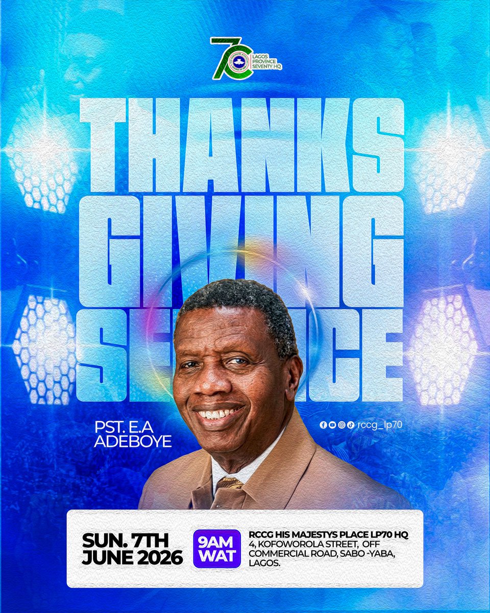 RCCGLP70's tweet photo. How are you starting June? 👀

We’re starting with thanksgiving. ❤️

Join us this Sunday for our June Thanksgiving Service as we worship, celebrate God’s faithfulness, and commit the month ahead into His hands. https://t.co/8RqgsbsPkM