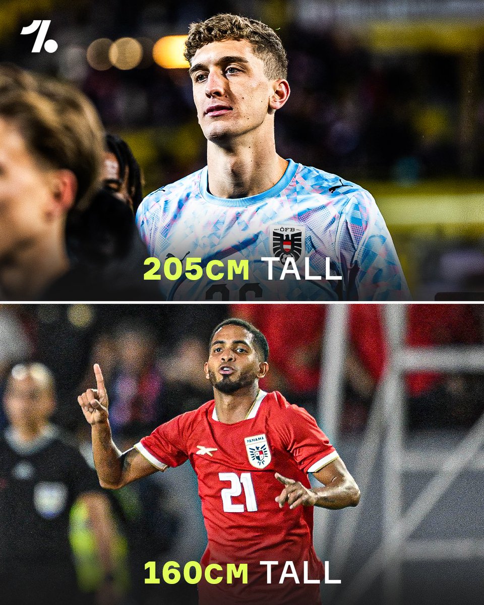 OneFootball's tweet photo. There is a staggering 45cm height difference between the shortest player at the World Cup, Cesar Yanis and the tallest, Florian Wiegele 🤯📊 https://t.co/fXJ6eRpeSE