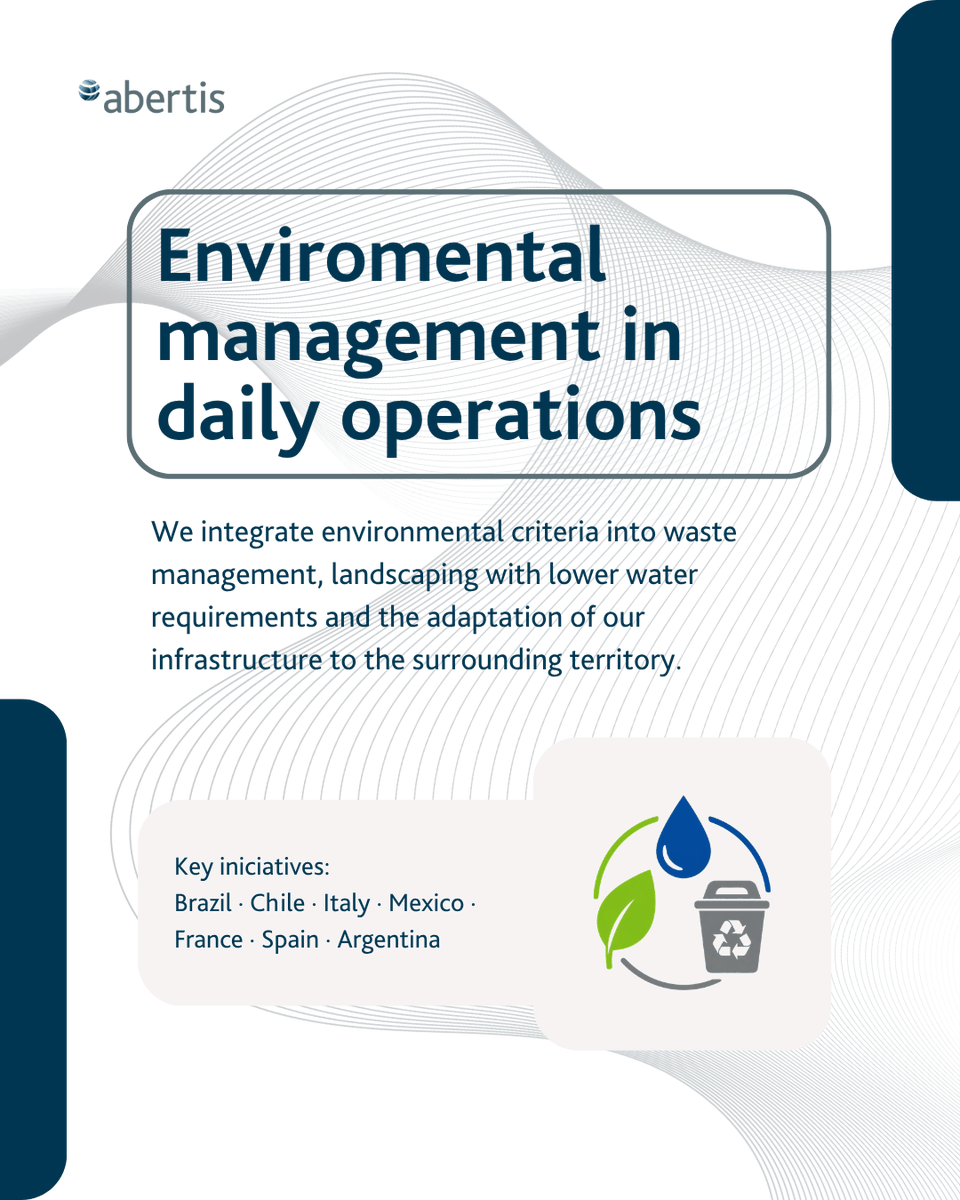 Abertis's tweet photo. 🌱 #Environmental management is part of efficient #operations.

From waste #management to resource #optimisation, we integrate environmental criteria into our daily activities across the network. https://t.co/m9C8ZKJCf8