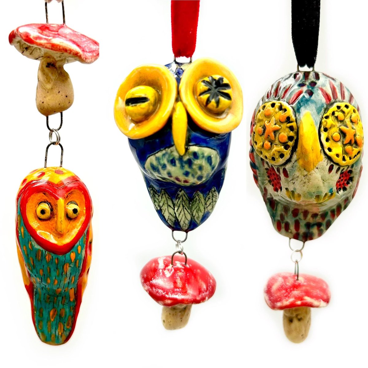 ZenCatPottery's tweet photo. Handmade Ceramic Owl &amp; Mushroom Ornaments https://t.co/KntgpjCWAF #OwlDecoration #OwlDecor #RearviewMirrorDecoration #RearviewMirrorOrnament #MushroomDecor #MushroomOrnament #HandmadePottery #HandmadeCeramics https://t.co/zdA72IPsjk