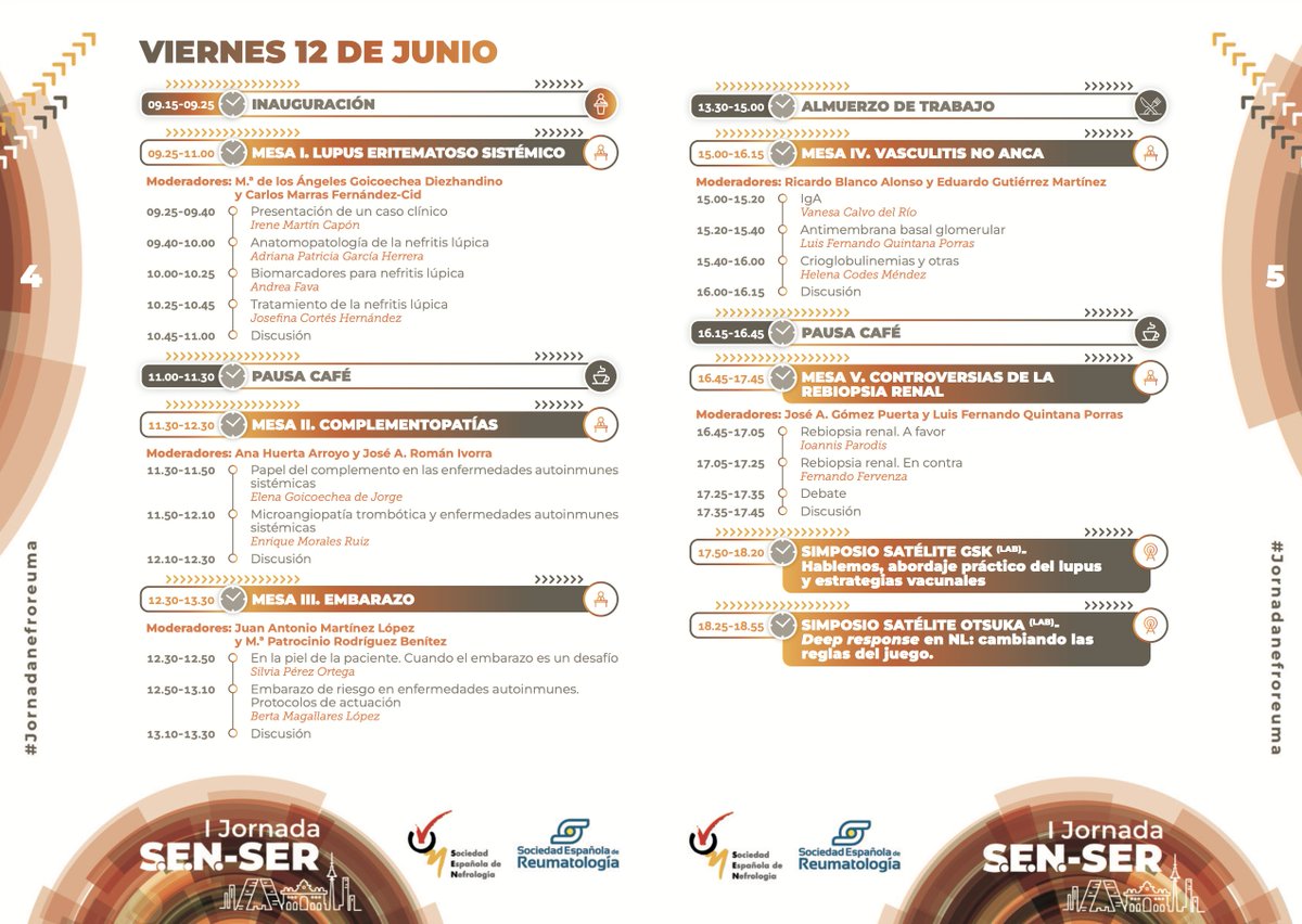SENefrologia's tweet photo. 🚨 Queda 1️⃣ SEMANA | Nefrología y Reumatología juntas, en un programa ÚNICO 👇
🟤 I Jornada S.E.N. – SER  | 12-13 de junio 2026
📍 En Madrid, junto a @SEReumatologia
🔗 ¿Aún sin plaza? Descubre el programa y no te lo pierdas https://t.co/0BJtxwlieC
👏 Gracias a @CSL_spain @GSK_ES @OtsukaES @roche_es